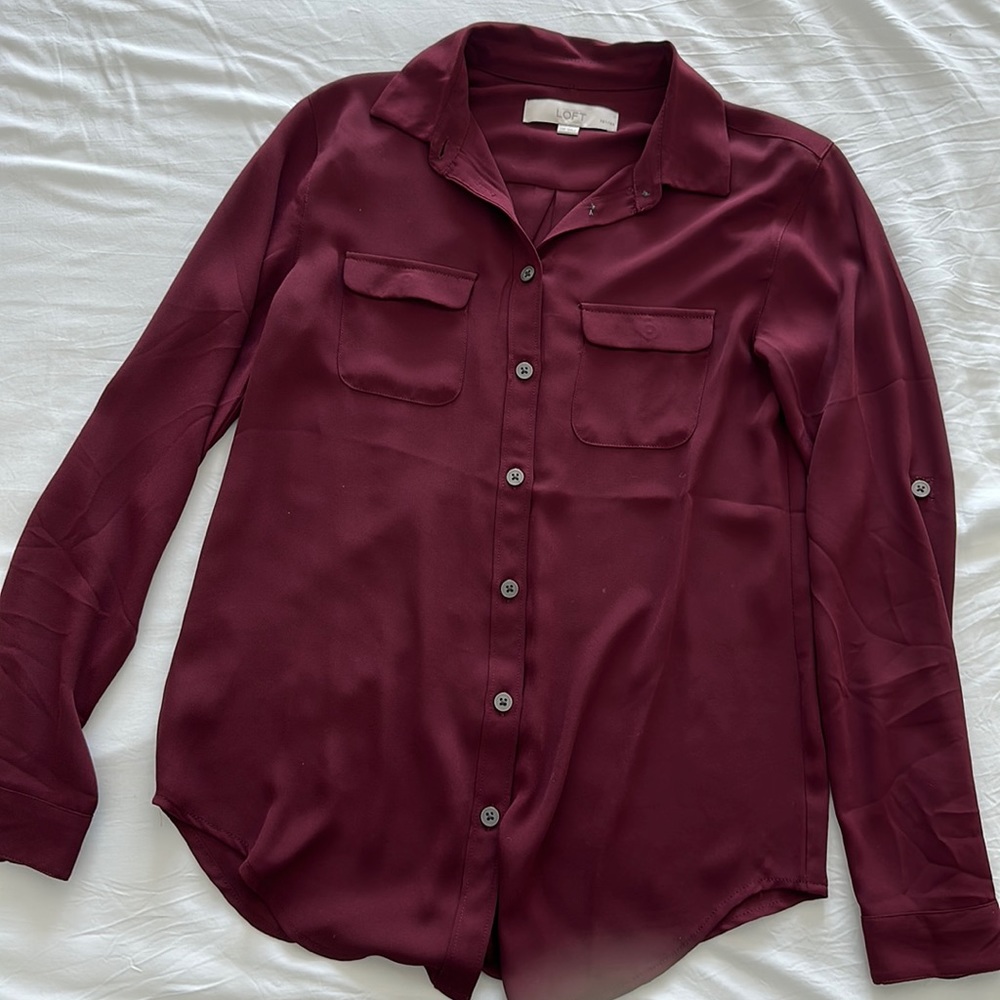LOFT burgundy button down XXSP